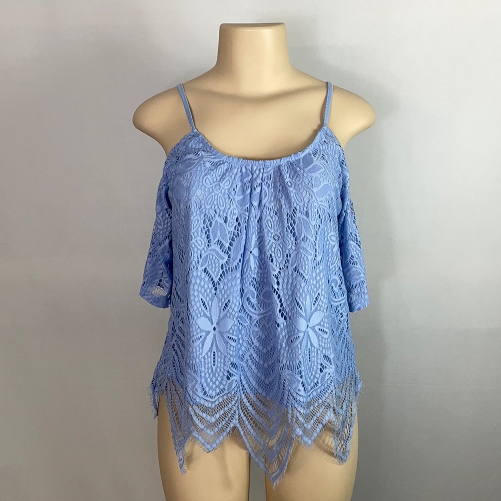 Periwinkle Eyelash Lace Cold Shoulder Boho Top